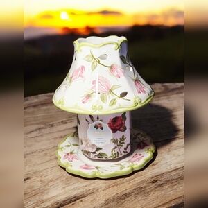 Vintage LNT HOME Porcelain Candle Shade & Plate Set Floral Design Made In USA 8"